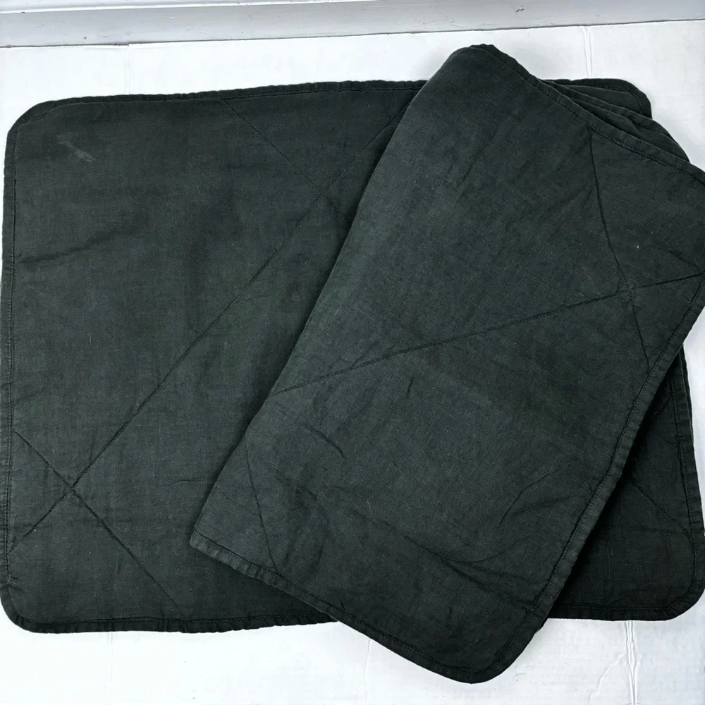 Crate & Barrel-Aire Natural European Flax Standard Pillow Shams-(2)Ficus Green